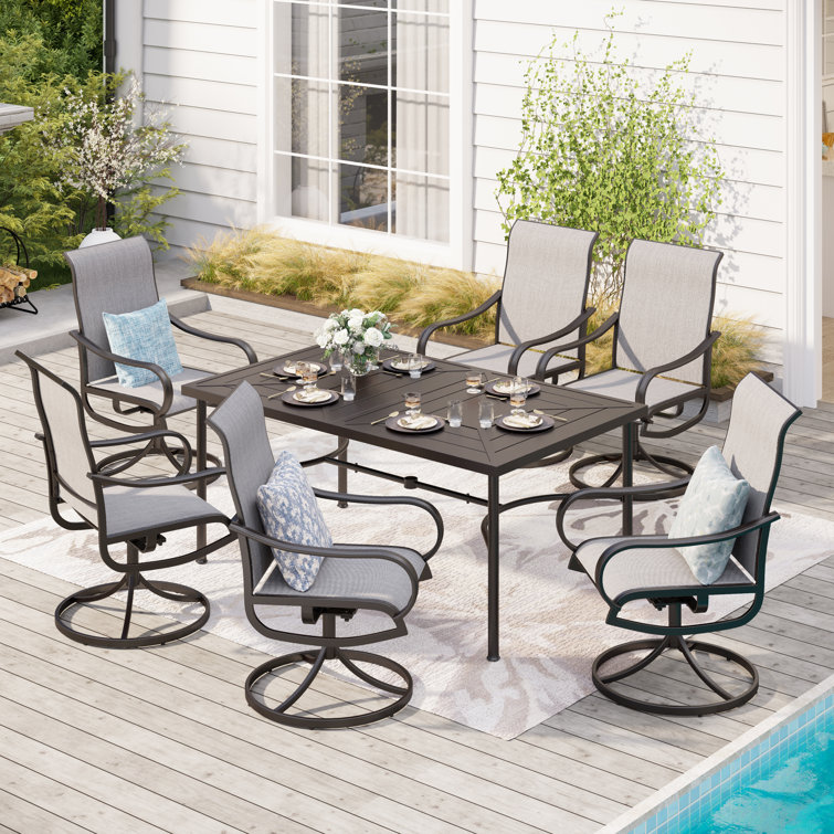 Alyah 6 - Person Metal Patio Dining Set with Rectangular Table