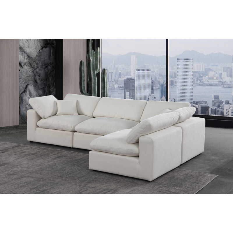 Canapé modulaire 4 pièces rembourré, Tissu crème texturé en lin