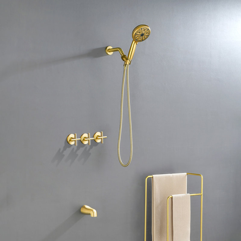 3 Handles Tub Shower Faucet Set With 10 Spray Handheld Shower 4.7 Inch Shower Handheld Shower Tub Kit Wall Mounted Shower System With Tub Spout Shower Fixtures Tub And Shower Trim Kit