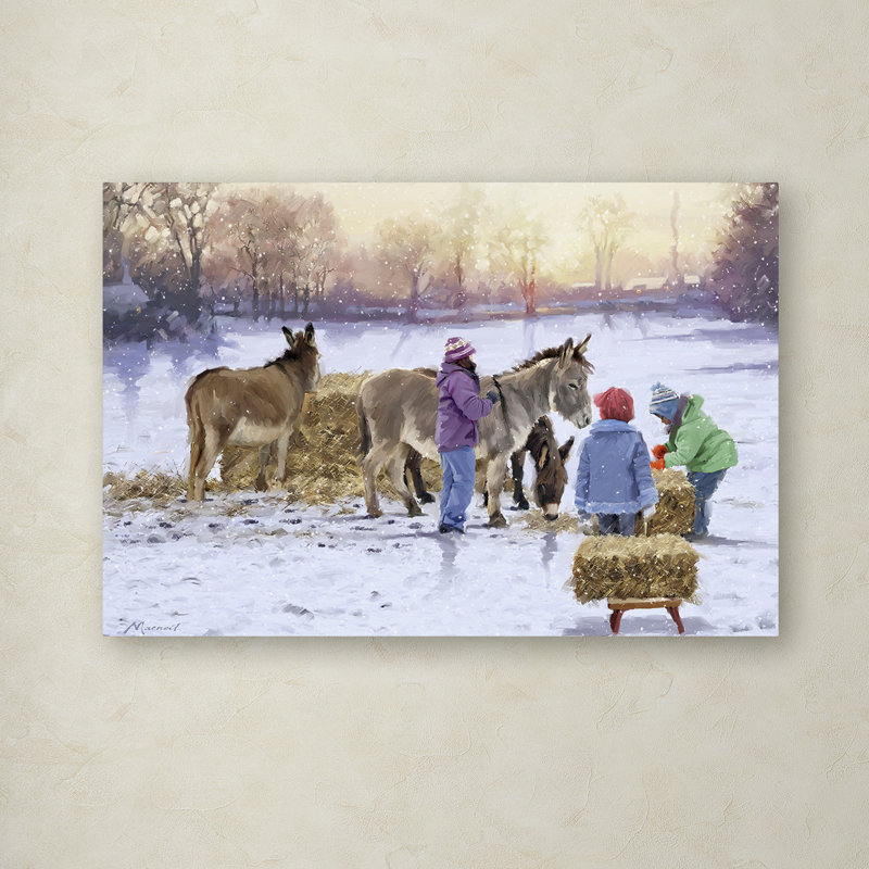 Snowy Field Donkeys Gallery-Wrapped Canvas Art