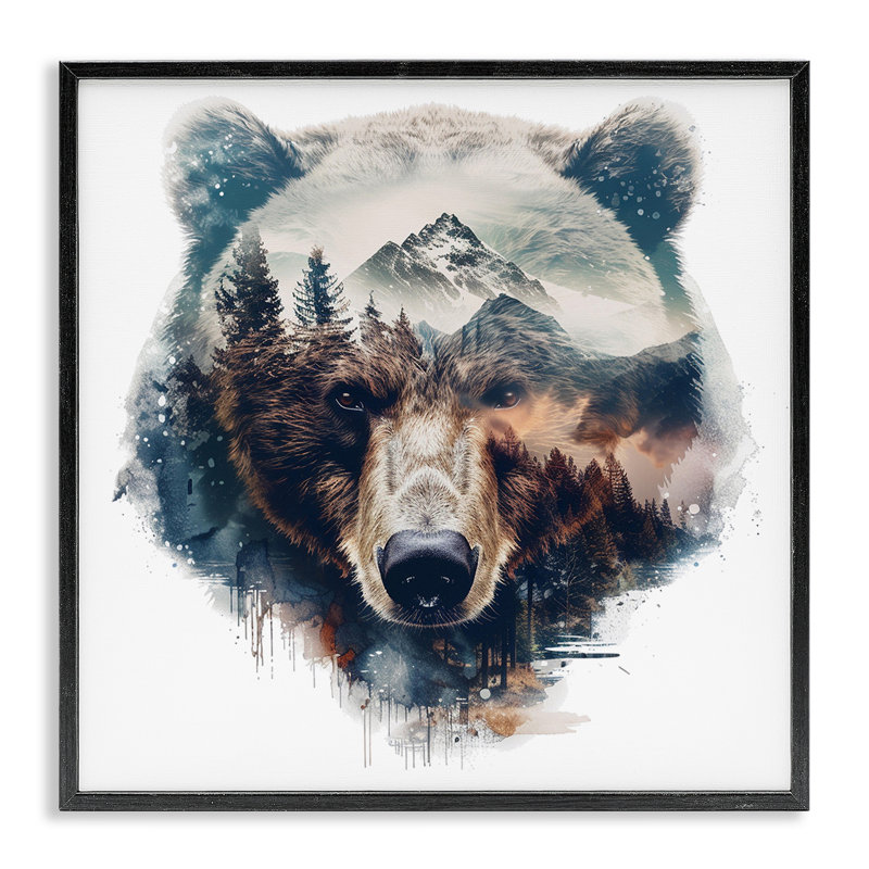 Tête d'ours, estampe numérique par LSR Design Studio, H 12 po x l 12 po, Giclée encadrée noir minuit