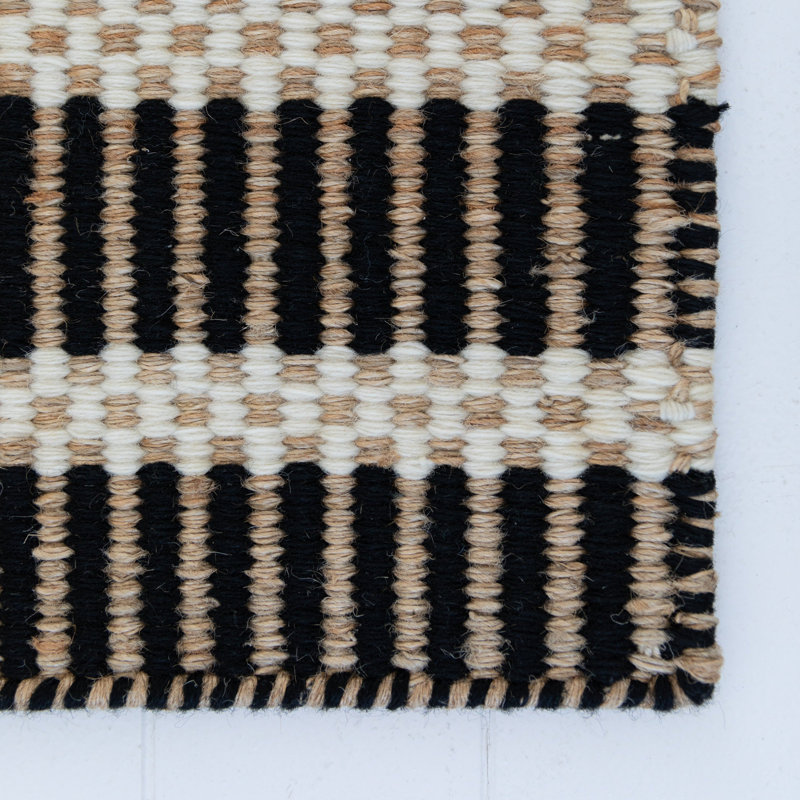 Jute & Wool Striped Rug, 3' x 8', Black