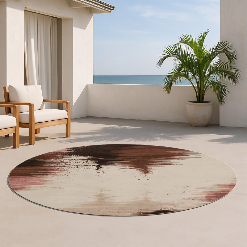 Tapis intérieur et extérieur beige Watercolor, Rond 5 pi