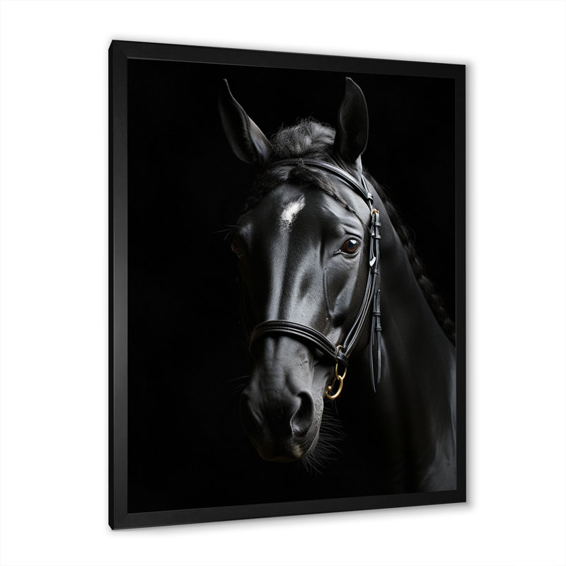 Latifat noir et blanc, cheval, élégance - art sur toile, H 32 po x l 24 po x P 1 po, Cadre simple noir