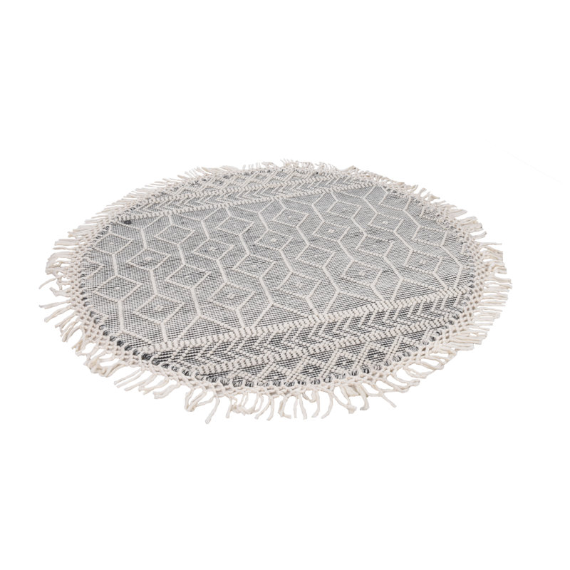 Macrame Geometric Hand Woven Flatweave Area Rug, Round 140cm