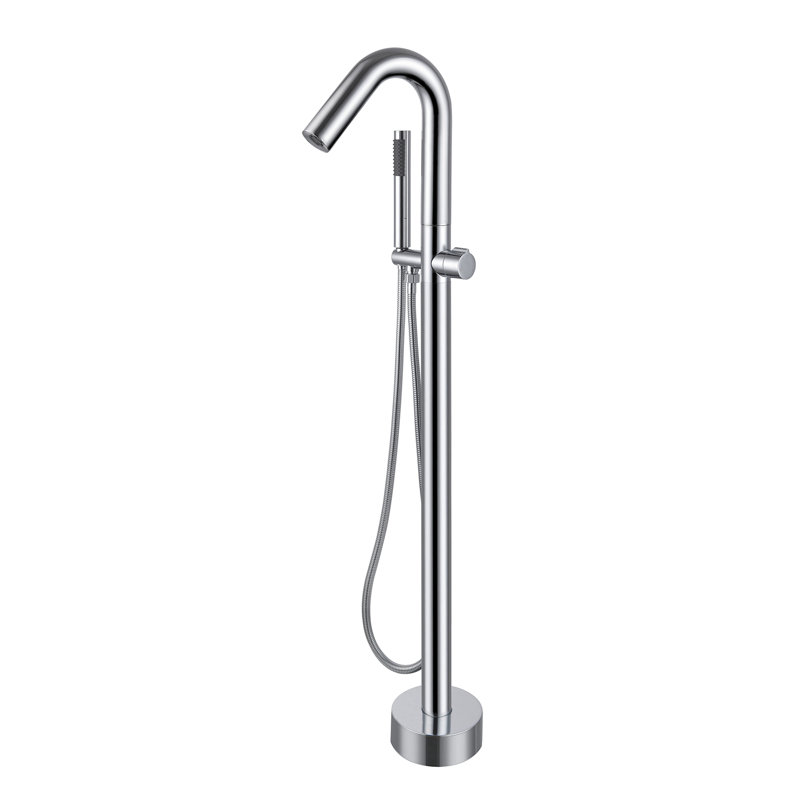 Robinet de baignoire autoportant à poignée simple avec douche à main, Chrome