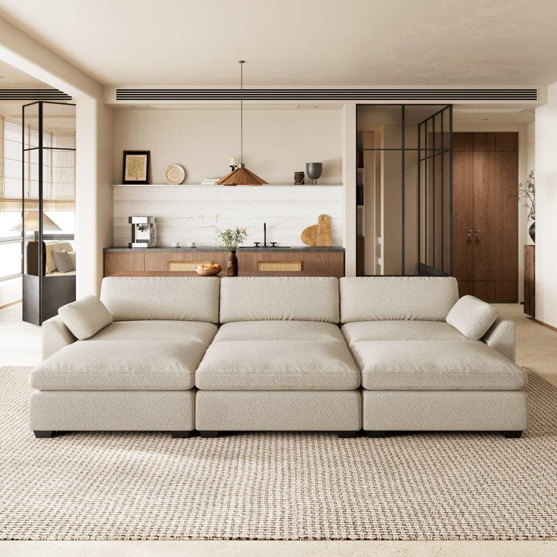 Canapé 3 places en chenille imperméable avec repose-pieds triple amovible, Beige