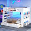 Full Over Full Bunk Bed with LED Lights, Bookcase Headboard & Storage Drawers, Space-Saving Bunk Bed Frame with Built-in Shelves & Guardrail for Bedroom Apartment, White-479990365