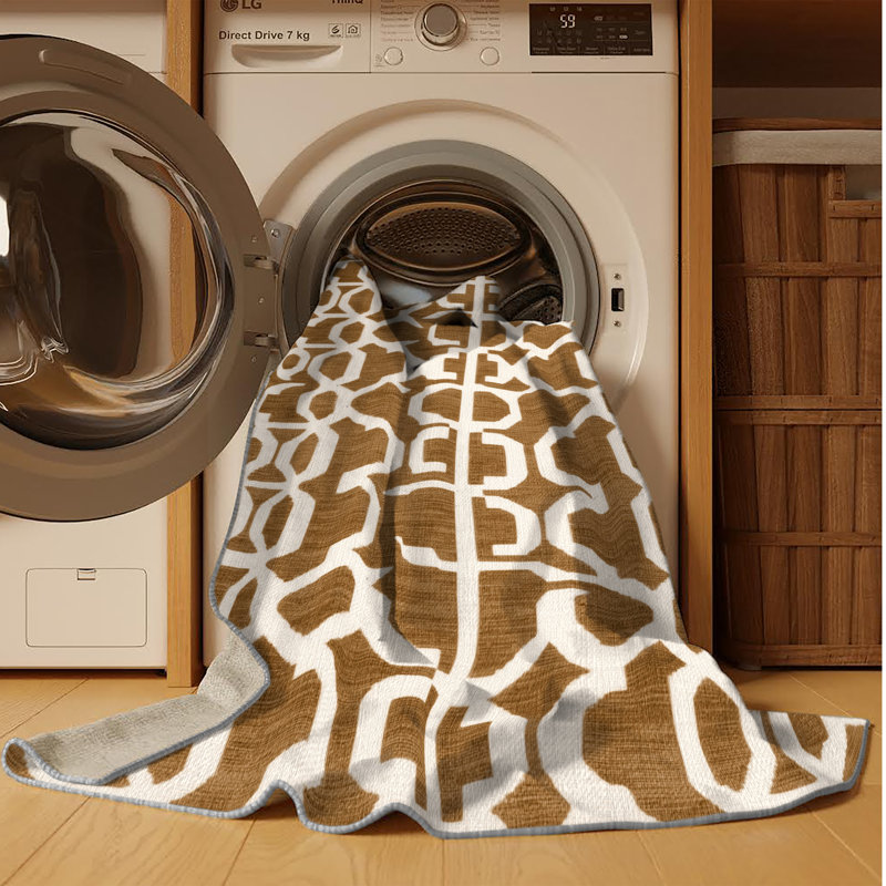 Tapis brun treillis lavable à la machine, Rond 4 pi