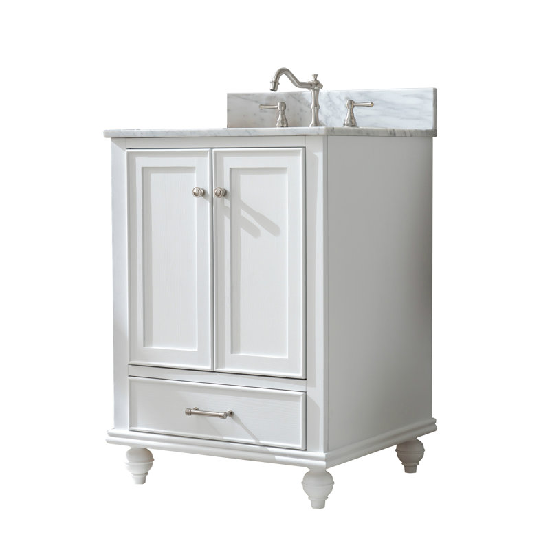 Ensemble de meuble-lavabo simple 24 po Angelissa, Grain blanc, Pierre artificielle blanc de Carrare