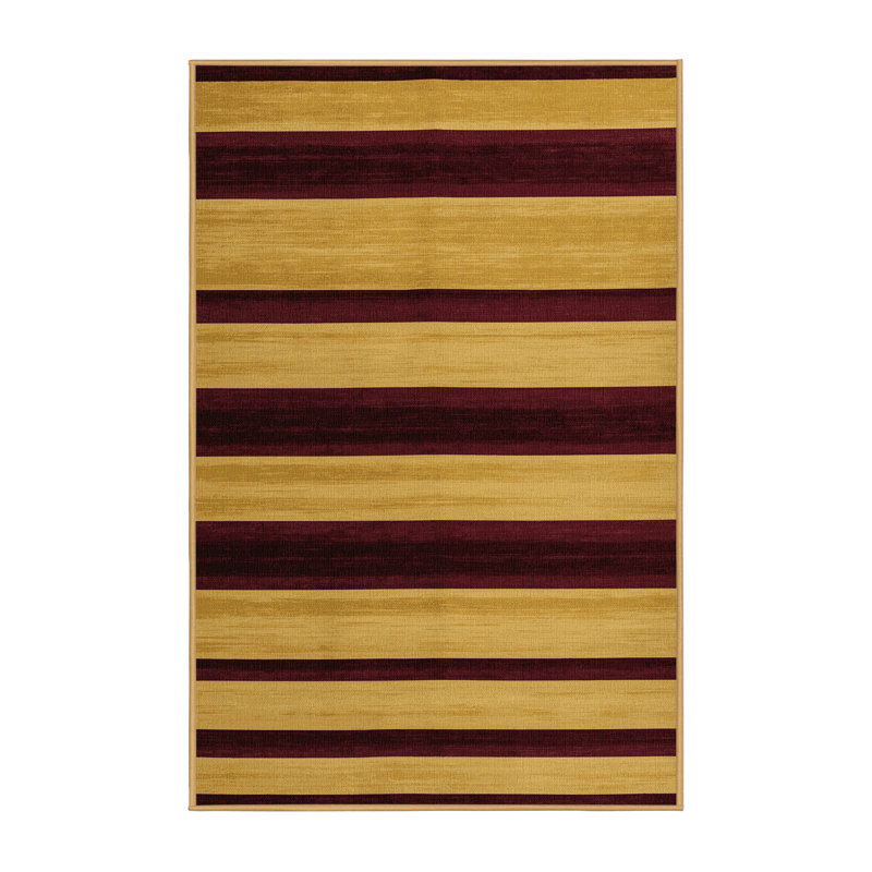 Tapis brun à rayures horizontales lavable à la machine, Rectangle 7 pi x 9 pi