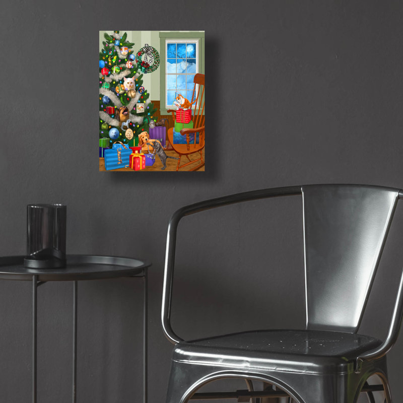 Art mural en verre épique «Christmas Mischief» par Art and a Little Magic, 12 po x 16 po, H 16 po x l 12 po x P 0,13 po