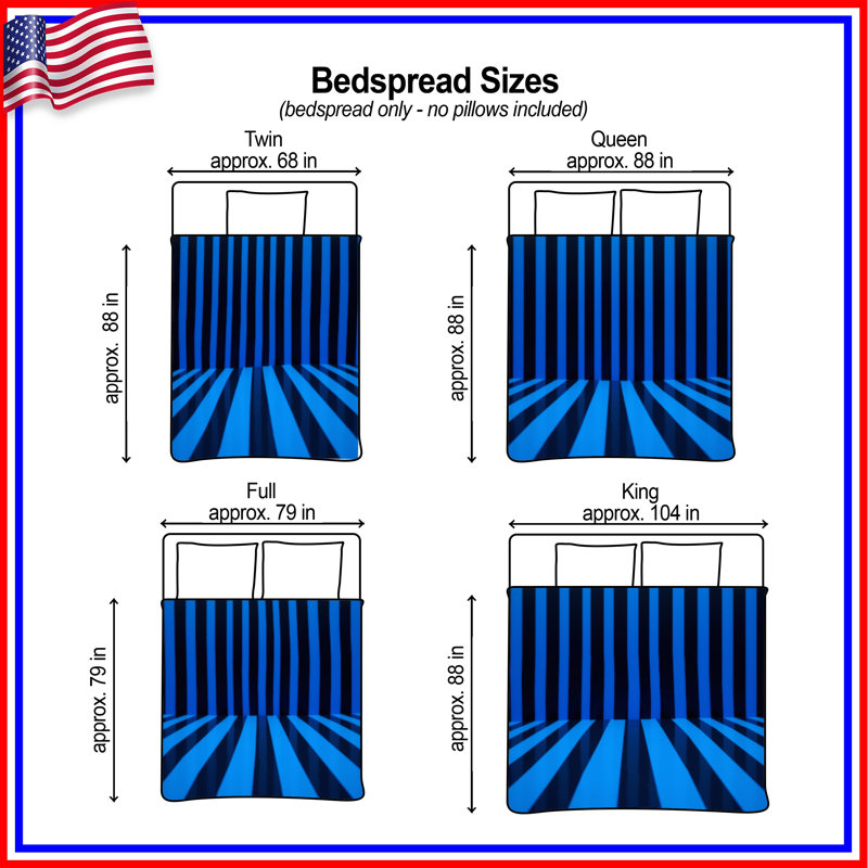 Blue Black Vertical Stripes Bedding Stripes Bedspread Pattern, Queen