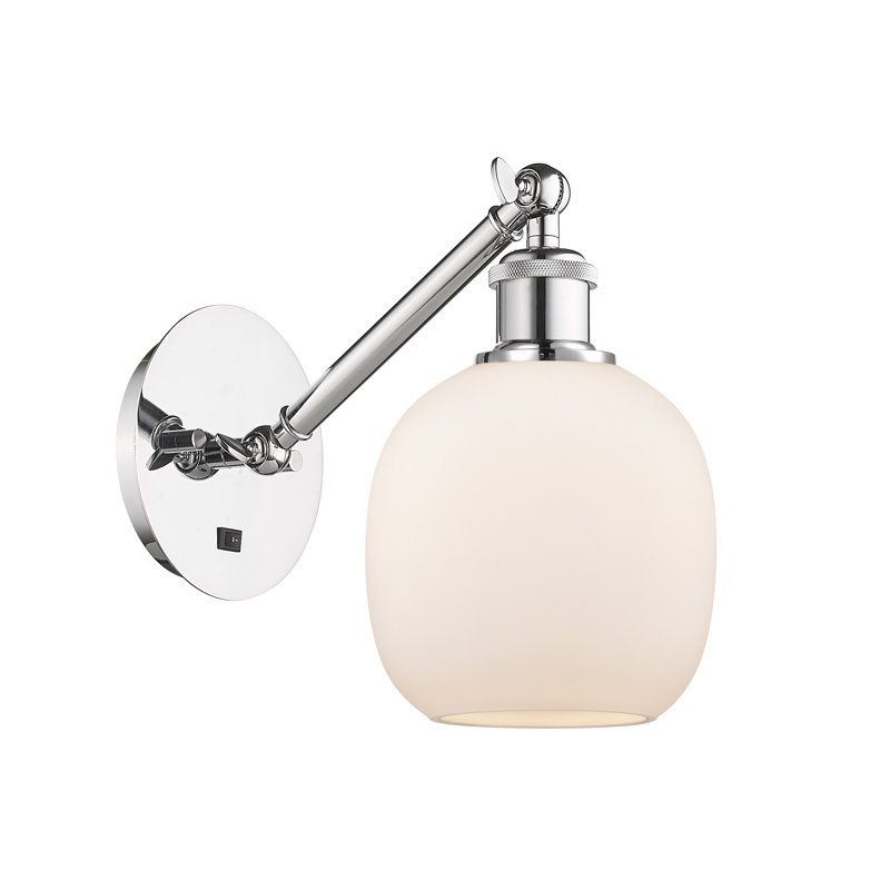 Shauna Armed Sconce, Matte White, LED, Polished Chrome