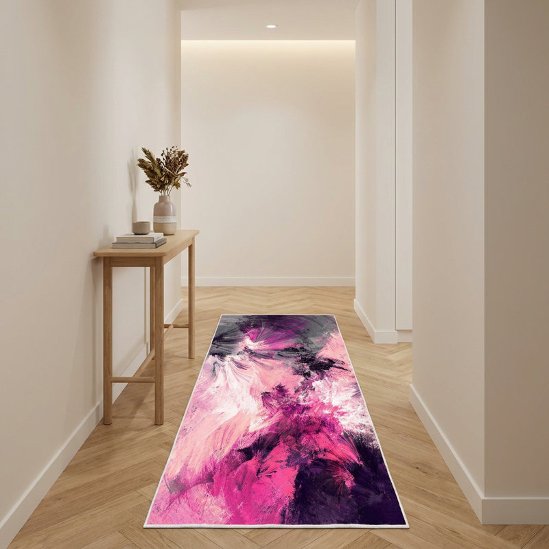 Tapis de couloir abstrait fuchsia Seraphina