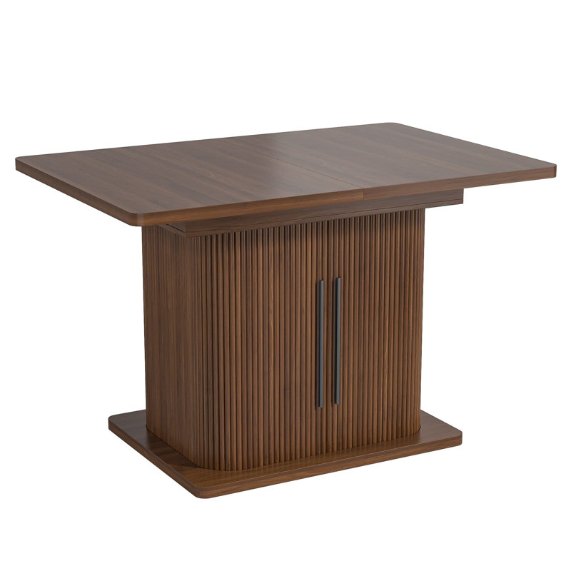 Fluted Extendable Dining Room Table For 4-6, 47-65 Inch Rectangle Kitchen Dining Table With Sliding Door, Storage, Walnut