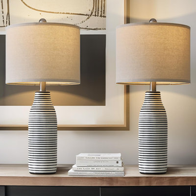 Ceramic Table Lamps Set Of 2 - Modern Bedside Lamps For Living Room And Nightstand With Rotary Switch, Artistic Design