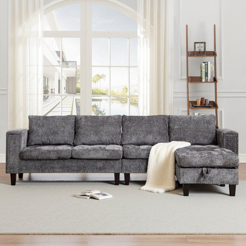 Canapé modulaire en L à 5 places pour salon avec repose-pieds avec rangement