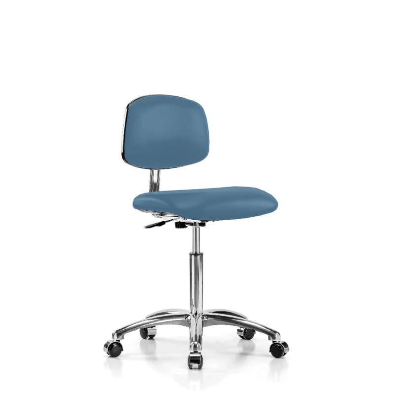 Perch Cleanroom Vinyl Chair  | Medium Bench Height 20-27", Colonial Blue Vinyl, 16"