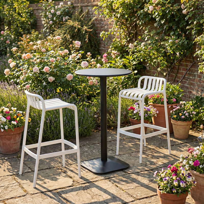 Patio Dining Set with Round Table, 104cm H x 60cm W x 60cm D, 2, White