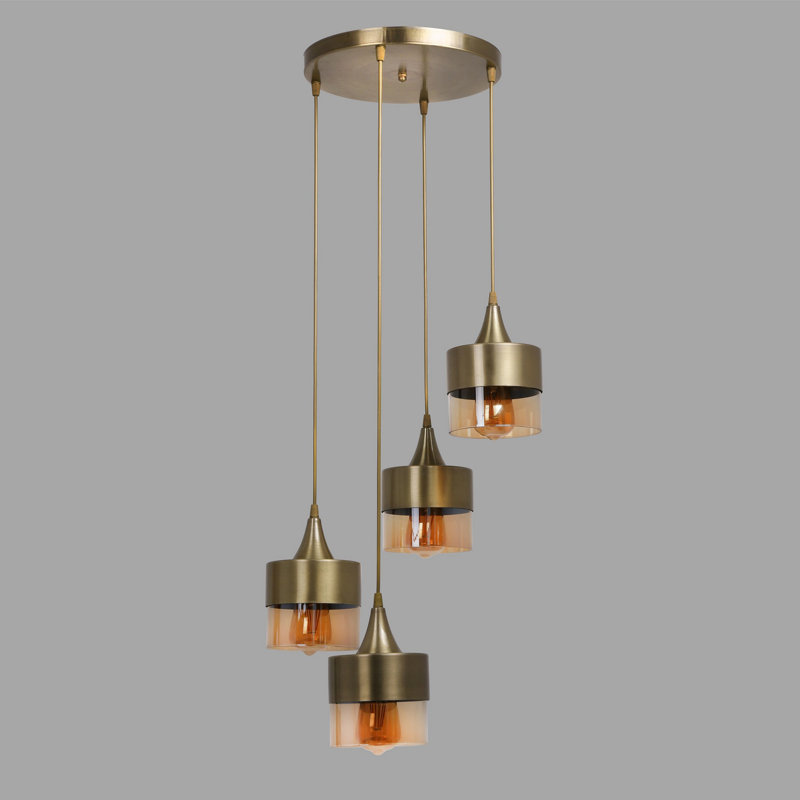 Luminaire suspendu tambour à 4 lumières Bartel, Laiton
