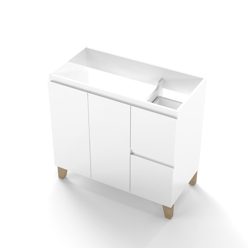 Meuble-lavabo de 36 pouces: 2 grands tiroirs, système de fermeture en douceur, poignée, finition blanche, support en bois massif naturel, compatible avec le meuble-lavabo moderne: conception à poignée, brillant pour la céramique