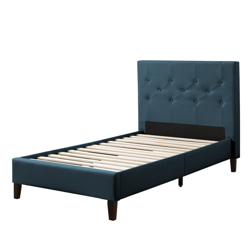 Achilles Upholstered Platform Bed, Twin/Single, Ocean Blue