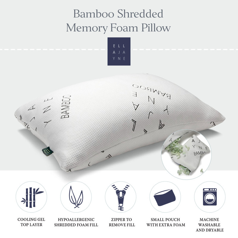 Standard/Queen White Bamboo Memory Foam Pillow with Adjustable Density