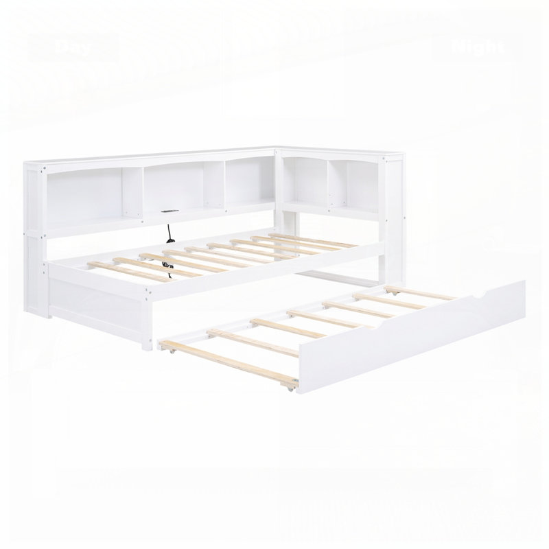 Twin Size Daybed With Trundle, Storage Cabinets And USB Ports, White