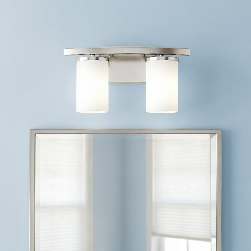 Crosby 2-Light Brushed Nickel Bath Vanity Light with Satin Etched Glass Shades, Brushed Nickel