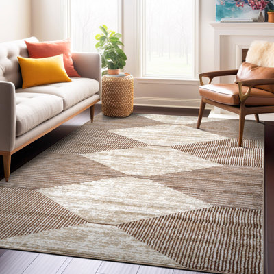 Tapis beige à rayures géométriques brunes