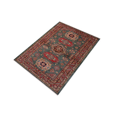 Southwestern Kelson Howard Green/Red Wool Rug - 4'2'' X 5'11''