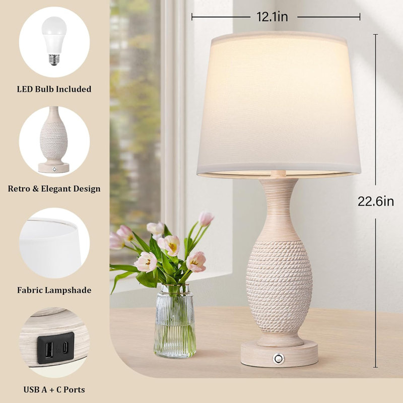 Ensemble de 2 lampes de chevet avec USB C + A - lampes tactiles à intensité variable pour tables de chevet et salon
