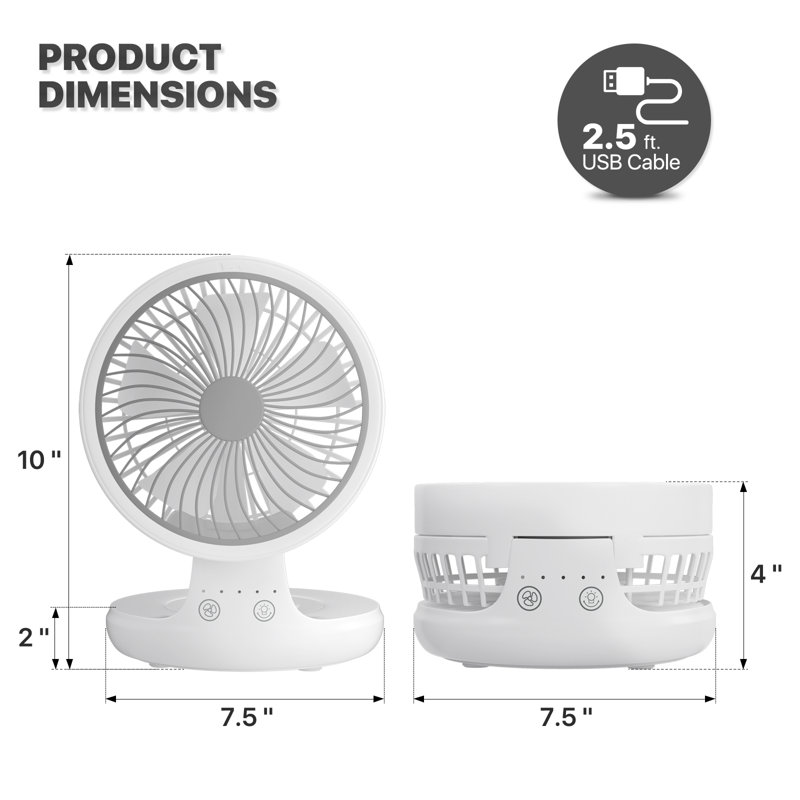 USB Rechargeable Desktop Fan, Foldable Wall Mounted Cooling Fan with LED Light, 4 Speed Cooler Fan