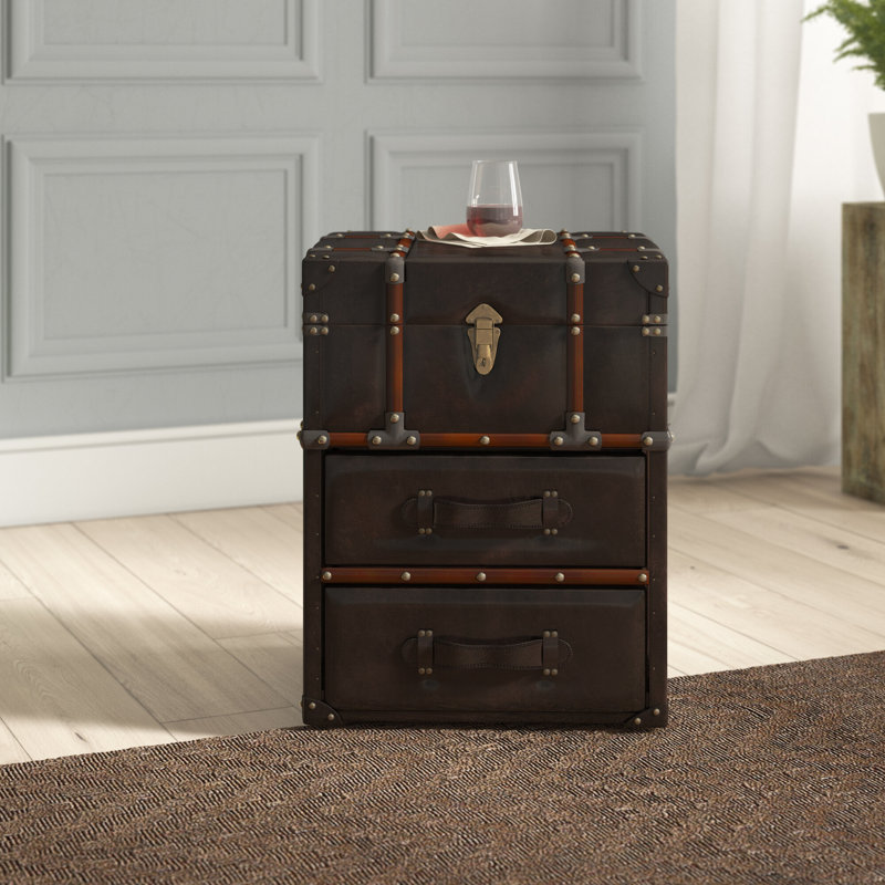 Monge 2-Drawer Faux Leather Accent Chest, Dark Brown/Charcolo