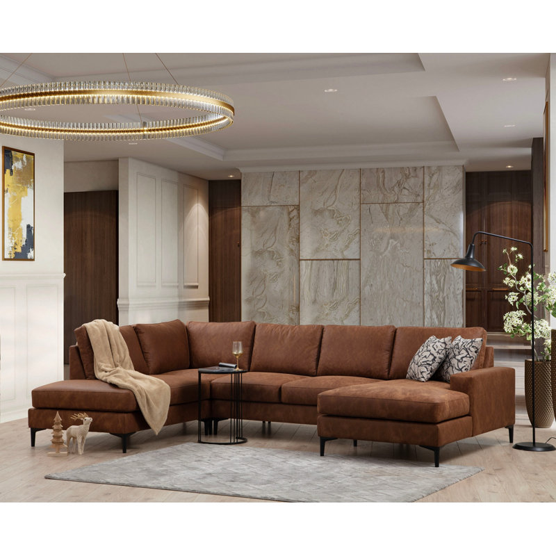 Élégant canapé d'angle de couleur chameau, 78,7 x 123,6 x 61,0 pouces | Structure en bois de hêtre et en carton, tissu 100% polyester | Coussins fixes confortables avec mousse souple 28 et 24 plumes | Pieds durables noir mat, faciles à nettoyer