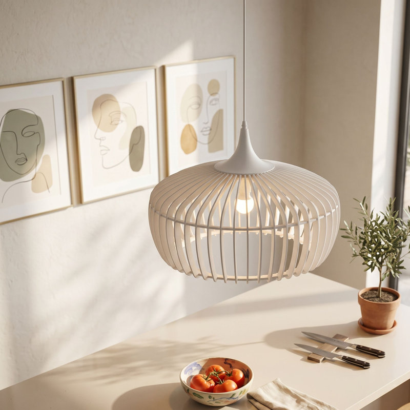 Luminaire suspendu en bois Selene, Satin, Blanc