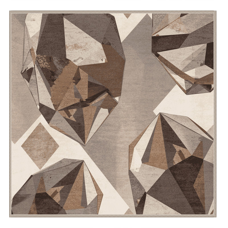 Tapis gris délavé à la machine à motif géométrique luxueux lavable à la machine Carlstadt, Carré 4 pi