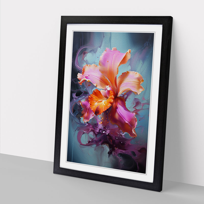 Orchid Flower Gestural - Single Picture Frame Print on Wood, 46cm H x 34cm W x 2cm D, Black