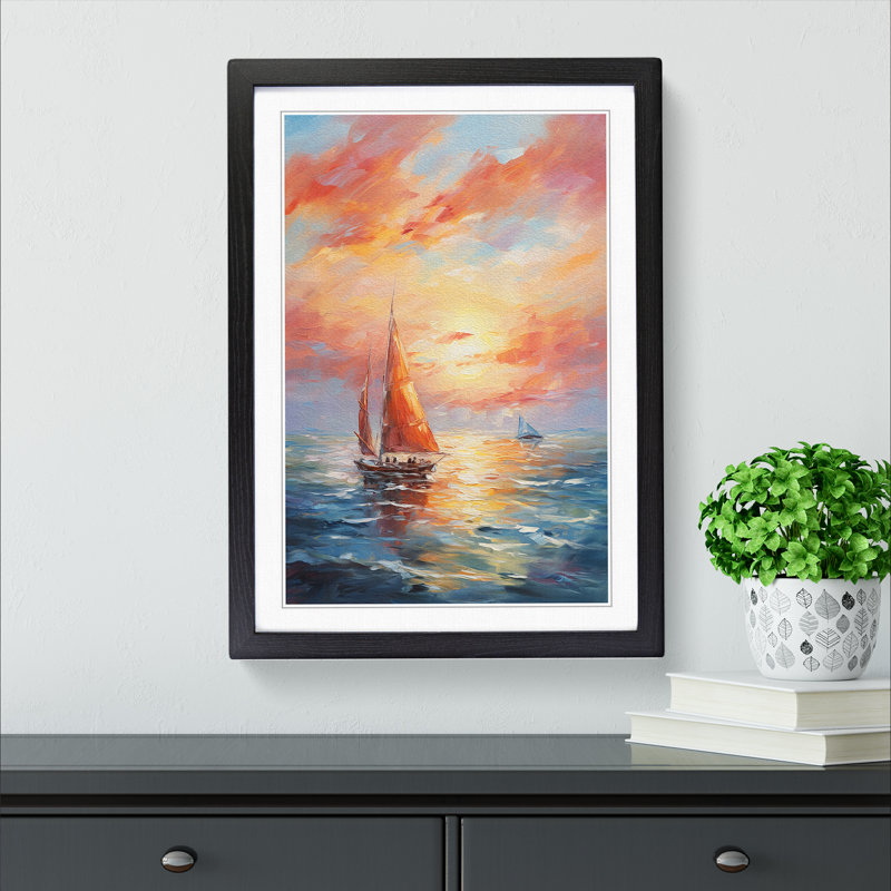 Seascape Impressionism 1 Piece Single Picture Frame Wall Art, 46cm H x 34cm W x 2cm D, Black Framed