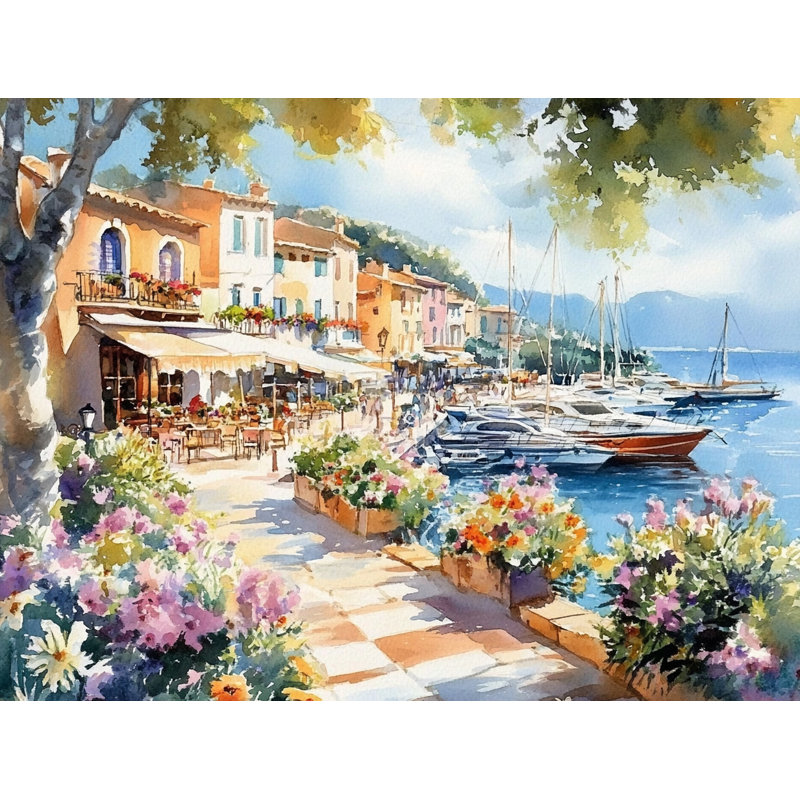 Art méditerranéen sur toile tendue Promenade, H 16 po x l 24 po