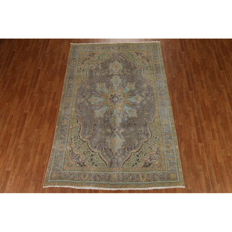 Tapis unique en laine noué à la main de style années 1960 de 6 pi 5 po x 9 pi 8 po gris Lizbeth