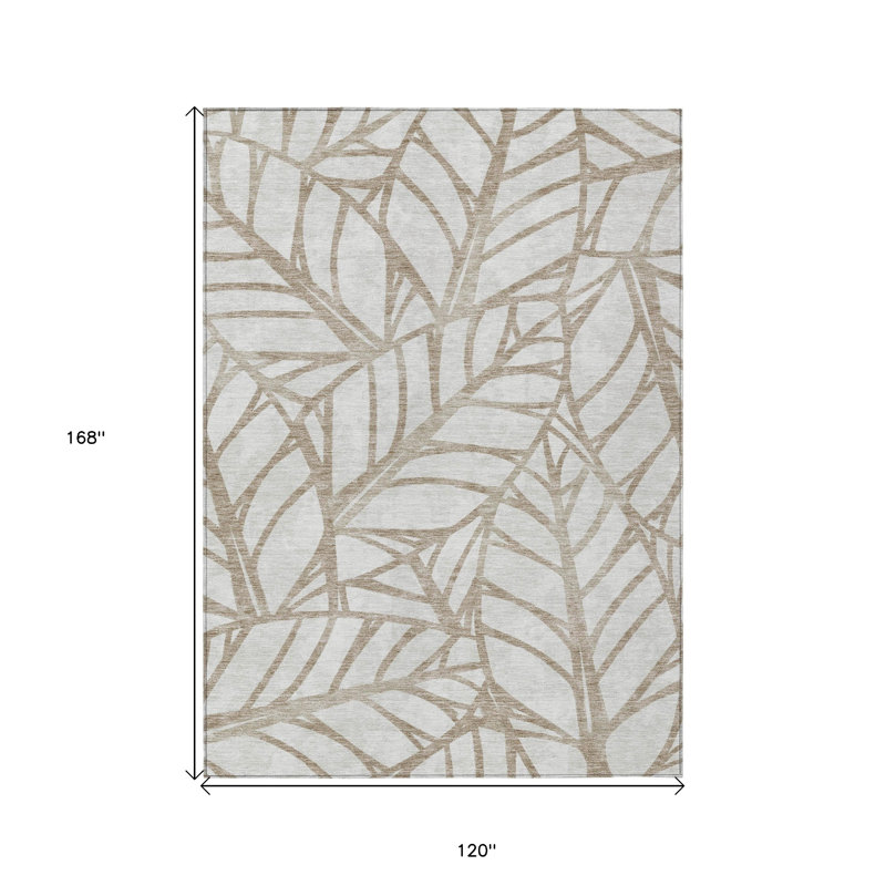 Tapis d'intérieur lavable à motif floral beige et brun 10 pi x 14 pi