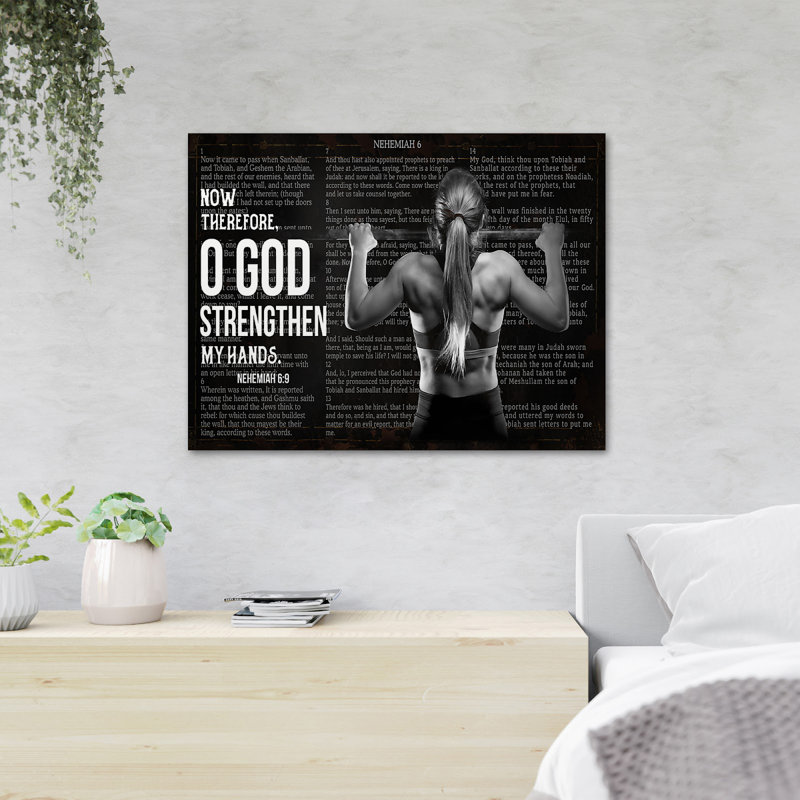 «Girl Doing Haltérophile - Now donc O God Strenghthen My Hands», reproduction d'art graphique sur toile tendue