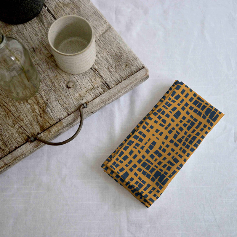 Cadie-Leigh Cotton Blend Abstract Square Napkin, Mustard