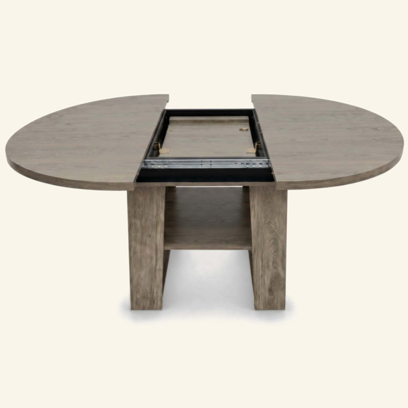Table de salle à manger extensible ronde 43,3 "à 59" pour 4-6, table de cuisine ronde à ovale avec rallonge rabattable intégrée, base stable en H et tablette de rangement