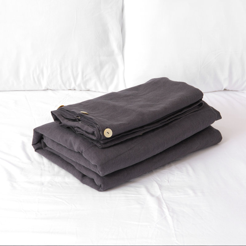 Modern & Contemporary Cotton Duvet Cover, Dark Grey, Queen Duvet Cover + 2 Standard Shams