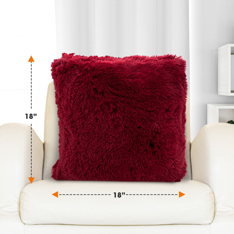 Maroon 18" x 18" Shaggy Faux Fur Throw Pillows Set