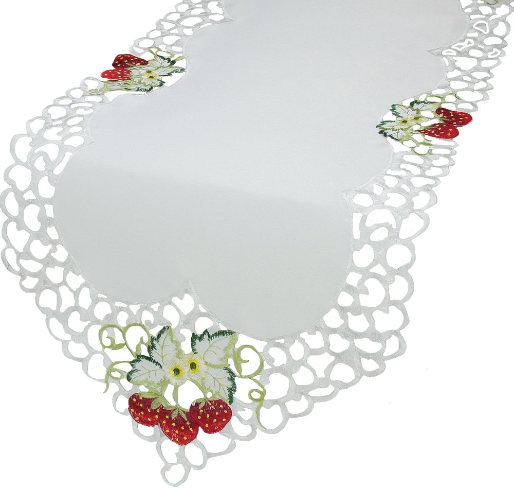 Strawberry Embroidered Cutwork Table Runner Xia Home Fashions 