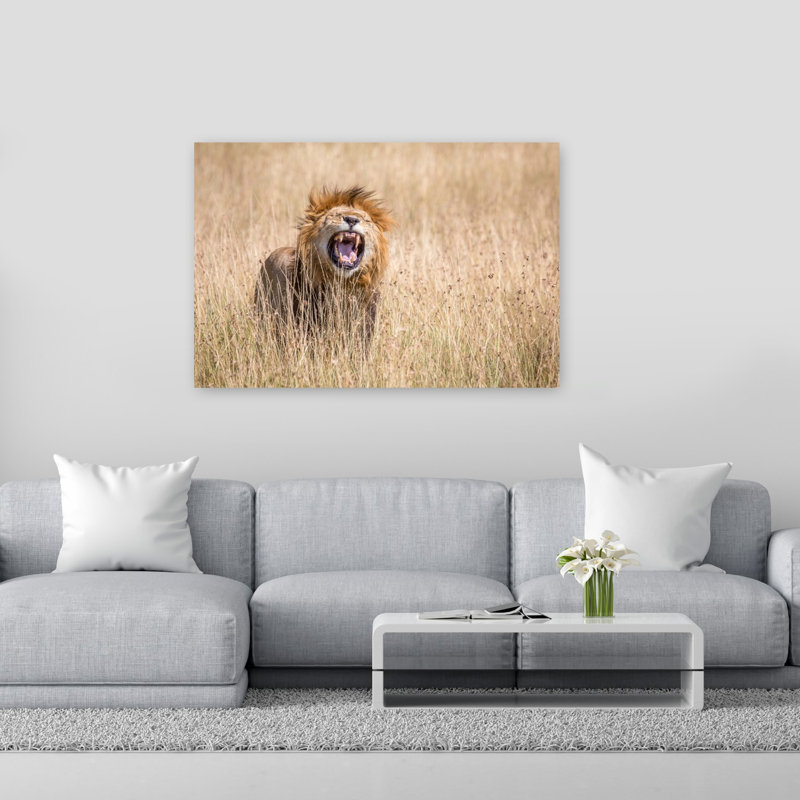 Powerful Lion Roar Contemporary Cat Lion Nature Wildlife Wall Art Print, 101.6cm H x 152.4cm W